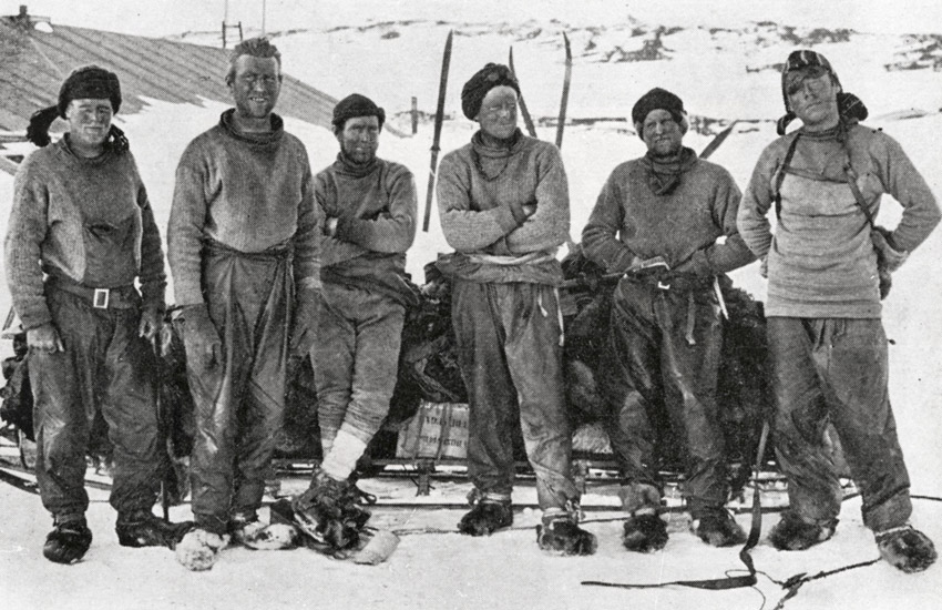 Northern Party Cape Evans on the 6th 
							of November 1912 Dickason, Abbott, Browning, 
							Campbell, Priestley, Levick