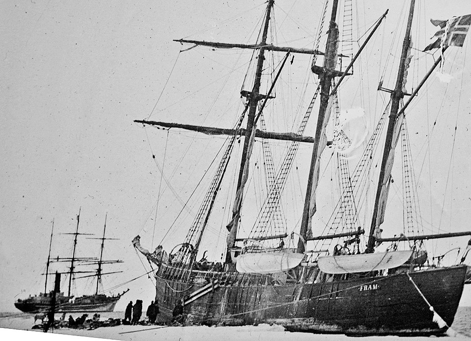 The Fram and Terra Nova, Bay of Whales, Ross Sea, Antarctica