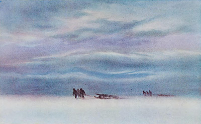 Edward Wilson, watercolour painting - Sledging