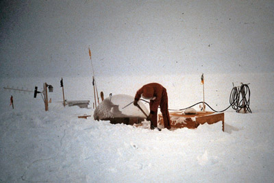 Above the base at Siple, it is manily buried beneath the snow