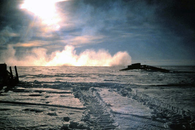 Blowing snow hides plane