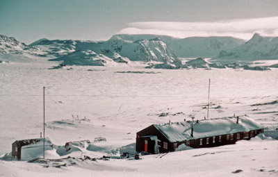 Base H, Signy Island from rear, looking across Borge Bay