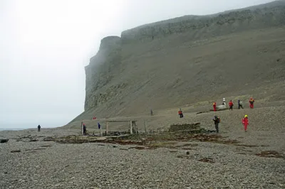 The Remains of Northumberland House Beechey Island Showing the Memorial and Cliff Behind