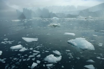 Disko Bay, Ilulissat Greenland, Icebergs in the Mist