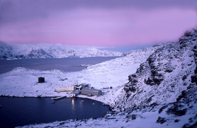 Signy Island Antarctica base dusk